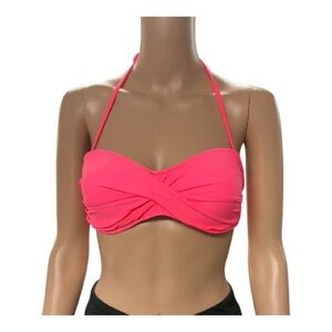 Wings - EC - Twist-Front Halter Bandeau Swim Top in Hot Pink